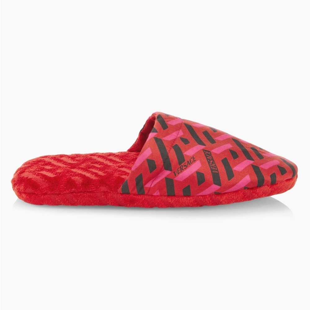 *NWT* Versace Red and Black Canvas Logo Slippers